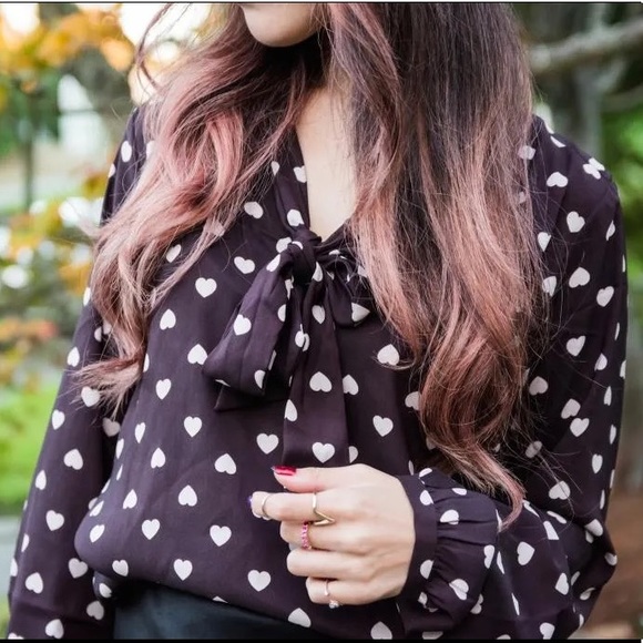 LOFT Burgundy Heart Printed Blouse - Picture 8 of 10